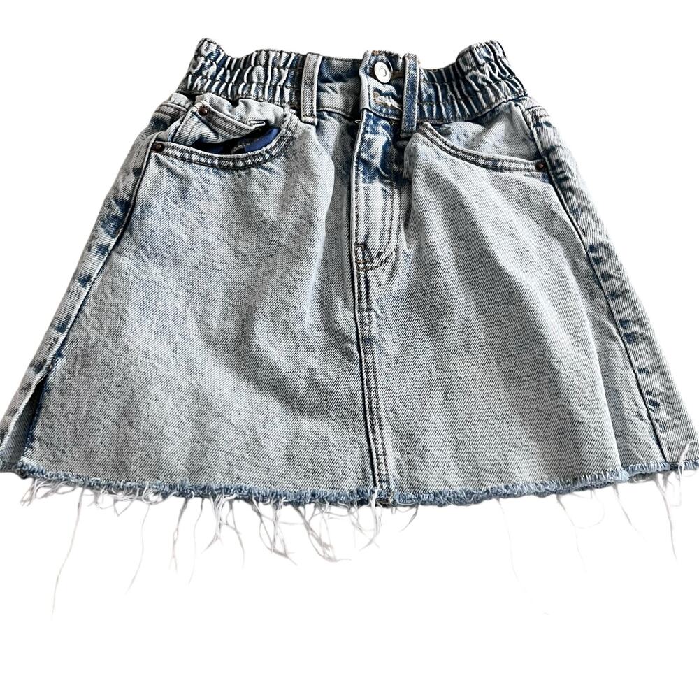 Zara girls blue raw edge denim skirt size 7